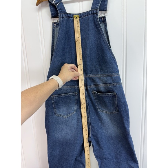 Women's Distressed Denim Overalls Floral Hand Painted Print Retro Y2K Sz Small - Picture 9 of 15